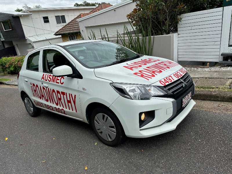 Griffin Mobile Roadworthy (Safety Certificate) – Our mobile Mitsubishi Mirage inspection vehicle, ready to provide convenient mobile safety certificate inspections.