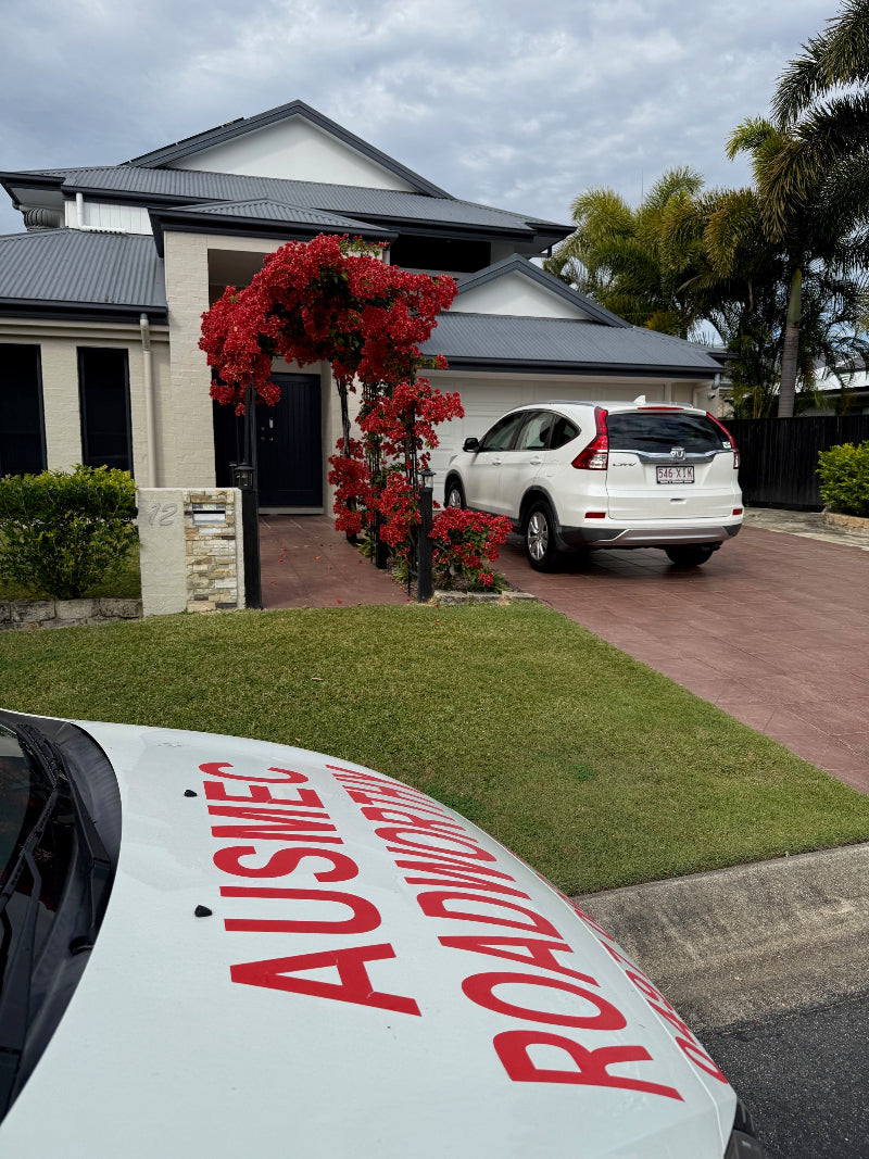 A North Lakes Mobile Roadworthy (Safety Certificate) inspection is about to be performed on a car parked in a customer's driveway, highlighting the convenience of our mobile service."