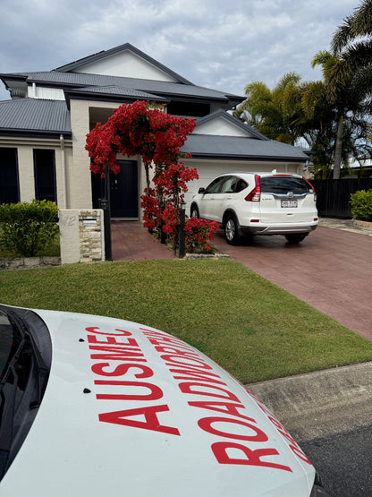 A North Lakes Mobile Roadworthy (Safety Certificate) inspection is about to be performed on a car parked in a customer's driveway, highlighting the convenience of our mobile service."