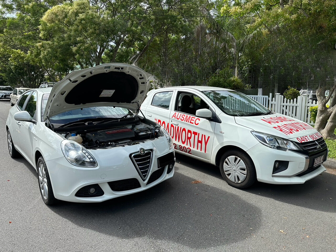 "Ausmec Mobile AIS service ready to perform a Mobile Roadworthy (Safety Certificate) inspection on an Alfa car, offering ultimate convenience."
